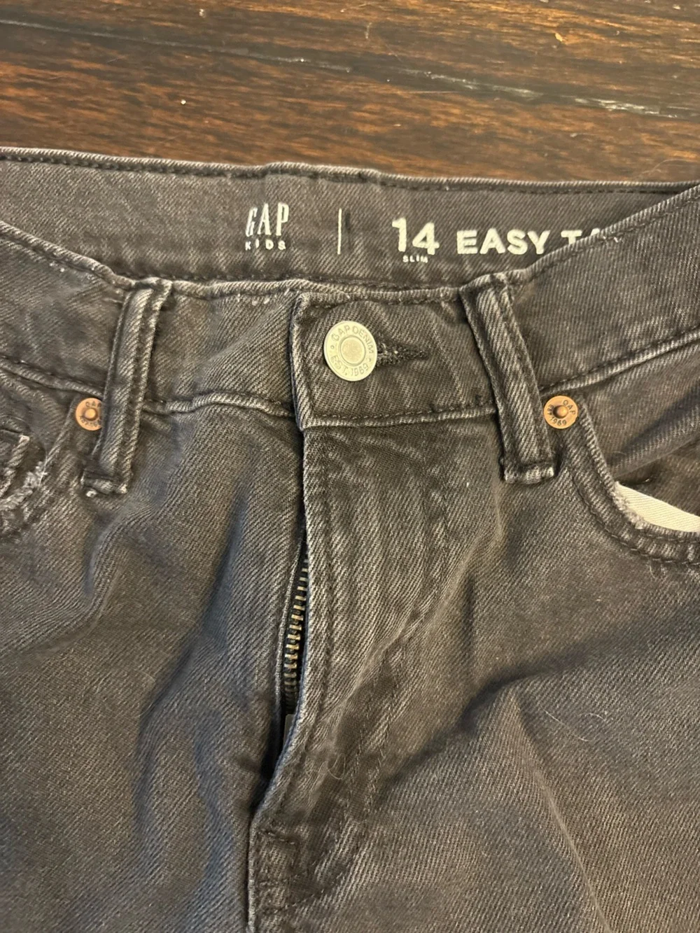 Gap Distressed Black Jeans - Size 14 easy taper slim